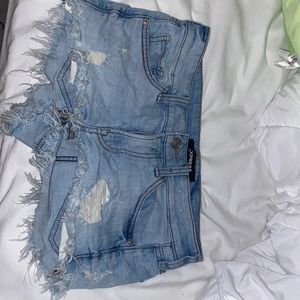Distressed jean shorts